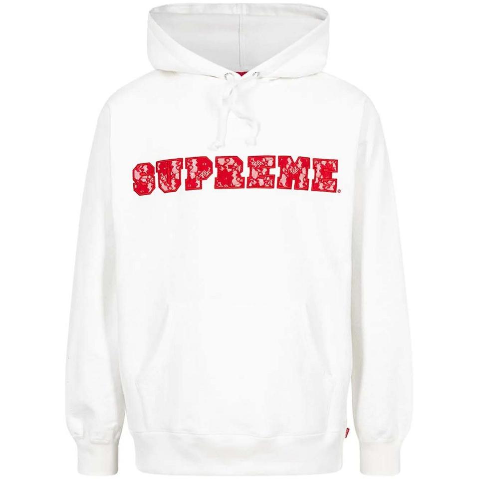 Supreme Pizzo Detail Logo Felpa Con Cappuccio Bianche | IT116MA