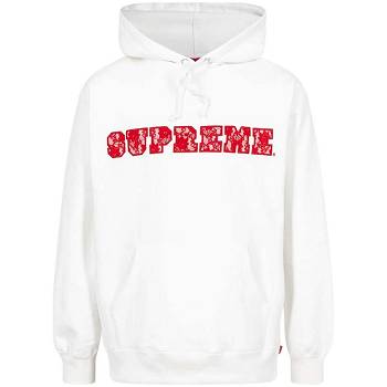 Supreme Pizzo Detail Logo Felpa Con Cappuccio Bianche | IT116MA