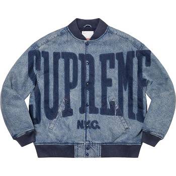 Supreme Washed Knockout Denim Varsity Giacca Blu Marino | IT154SO